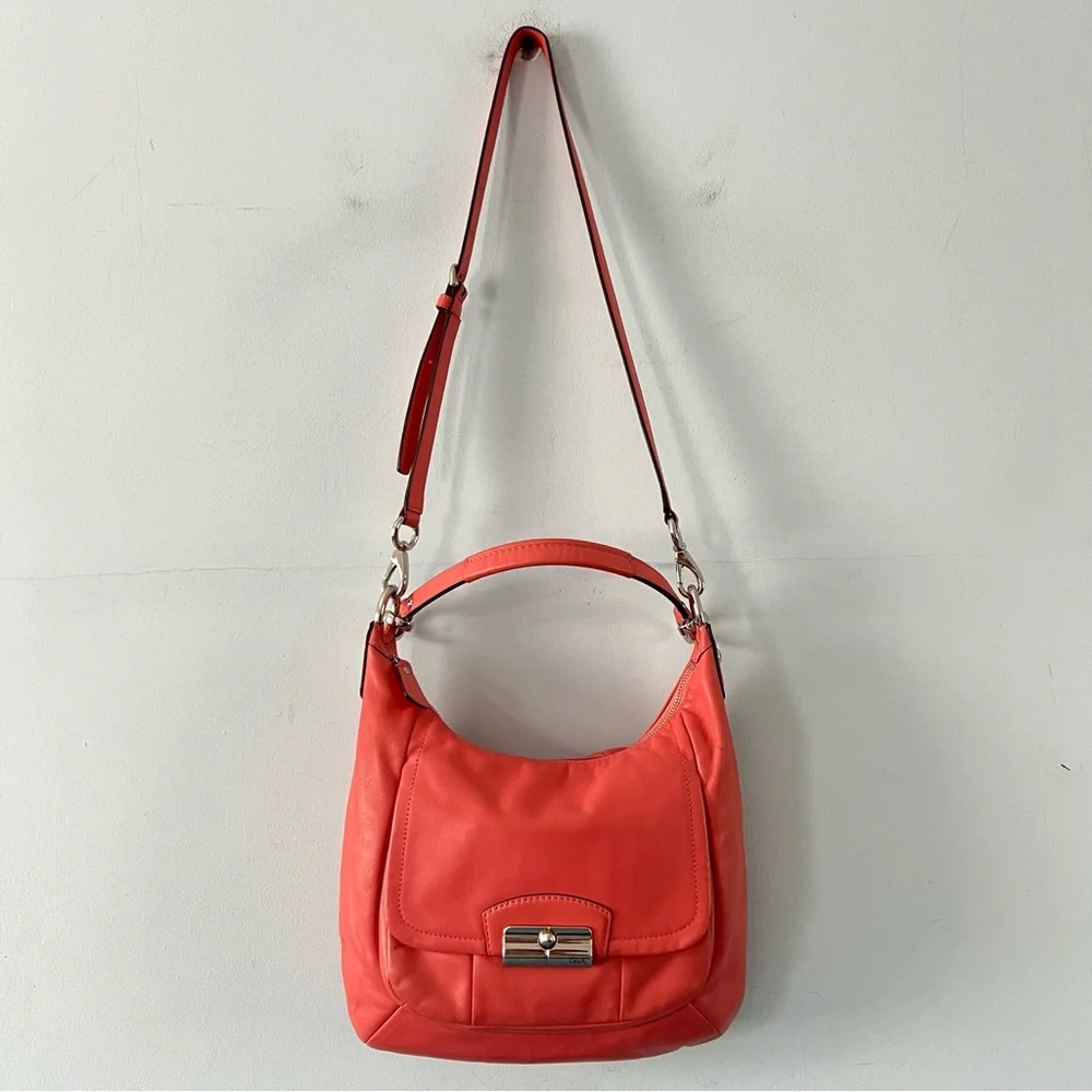 Coach Kirstin Coral Salmon Pink Leather Hobo Shoulder Bag‎